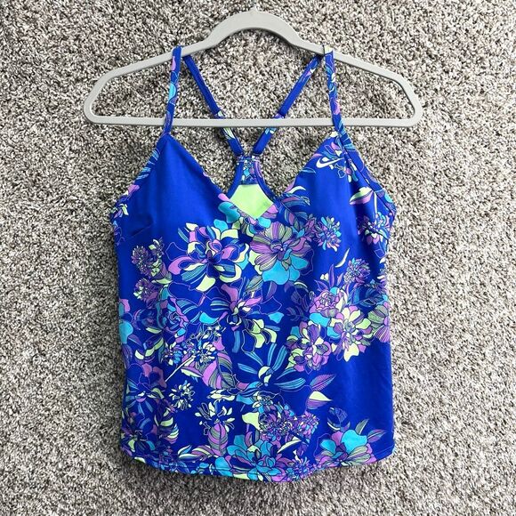 Nike Tankini Top Women’s Large Blue & Purple Floral Print Tankini Swimsuit - Picture 1 of 5